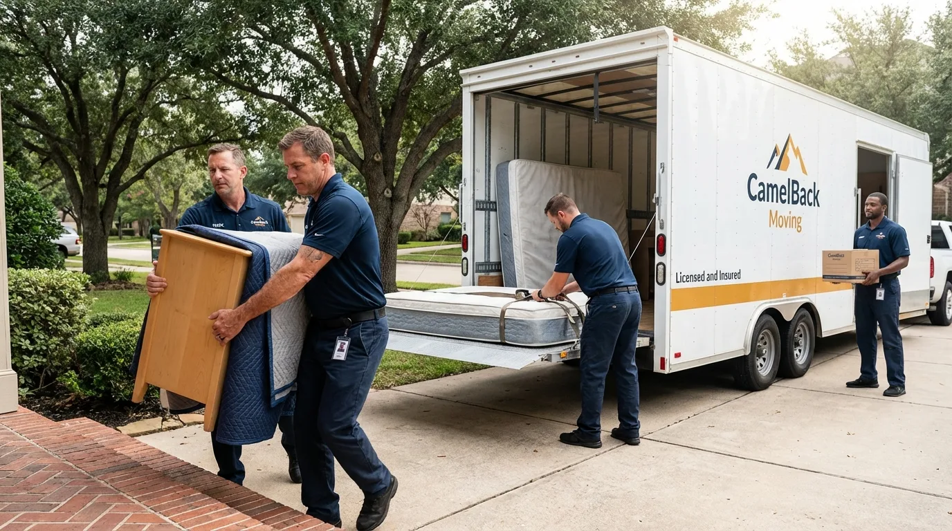 Crew loading residential truck for cross-state move from Los Lunas, NM