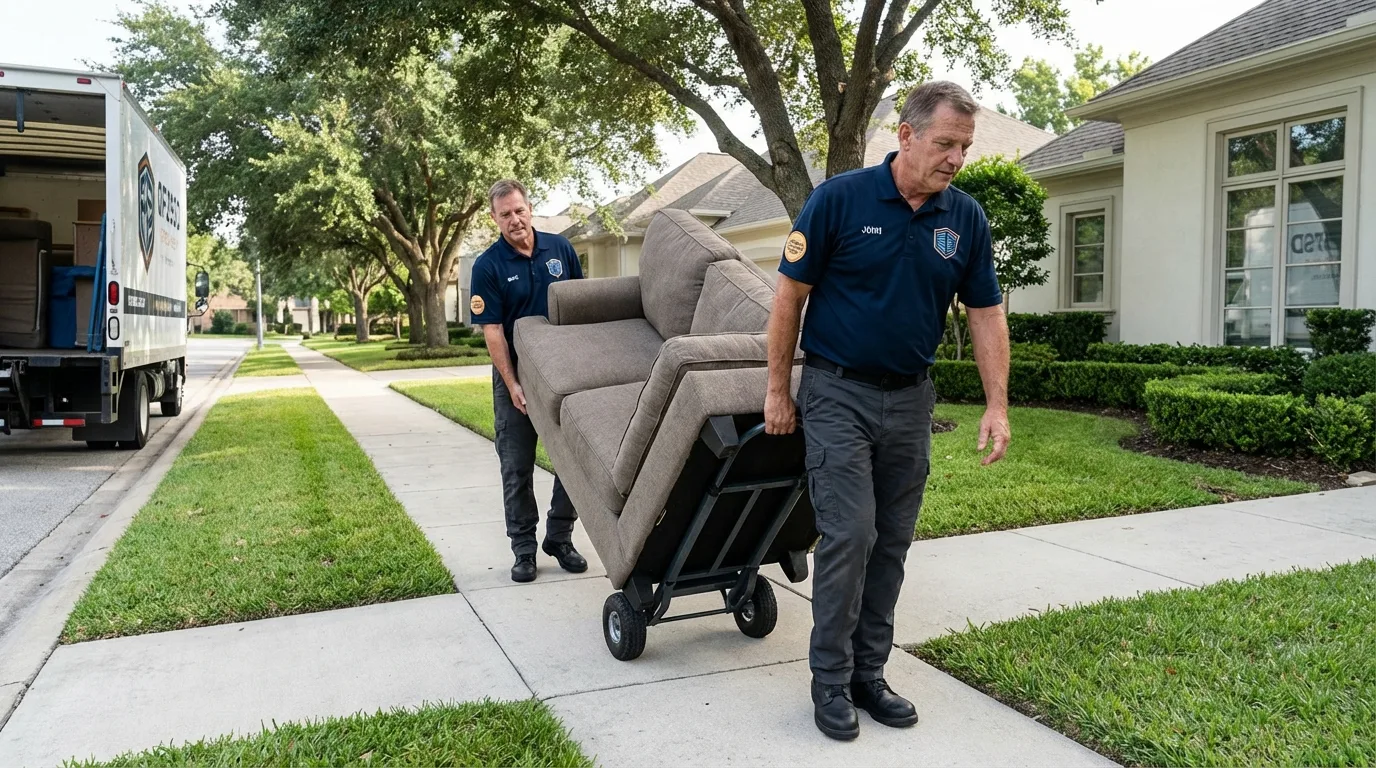Local residential moving crew loading furniture in Los Lunas, NM