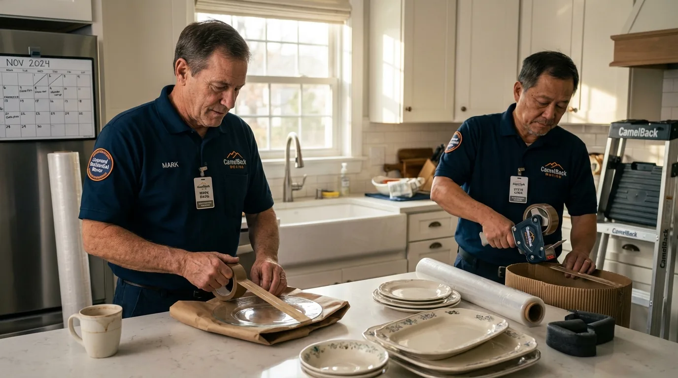Professional crew packing kitchen dishware in Los Lunas, NM